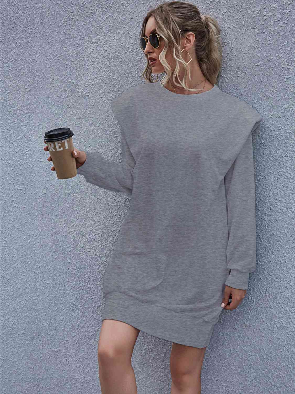 Round Neck Long Sleeve Mini Dress