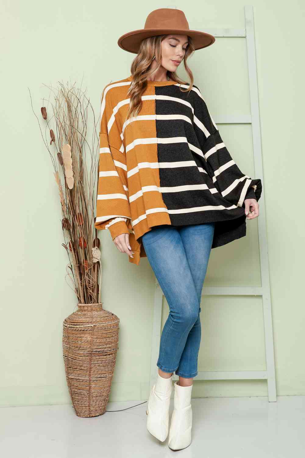 Striped Dropped Shoulder Round Neck Blouse - Create the impossible