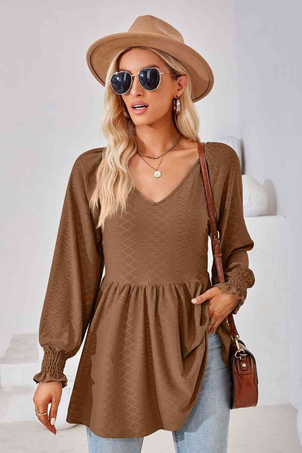 V-Neck Lantern Sleeve Blouse - Create the impossible