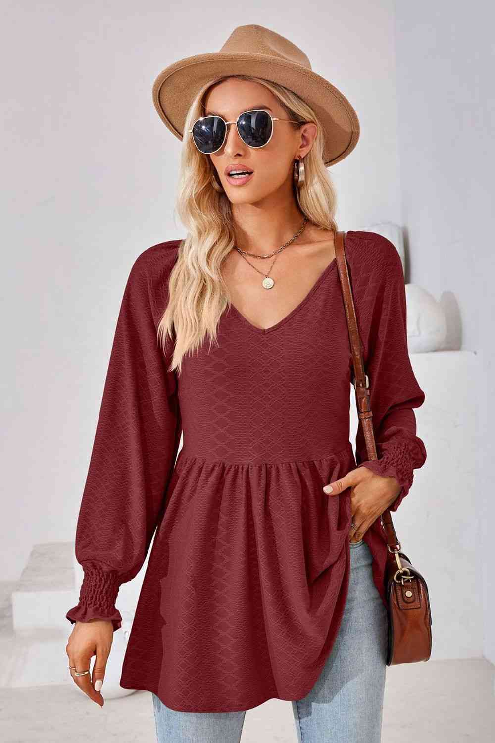 V-Neck Lantern Sleeve Blouse - Create the impossible