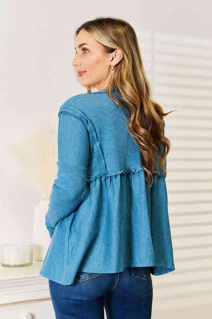 Jade By Jane Full Size Frill Trim Babydoll Blouse - Create the impossible