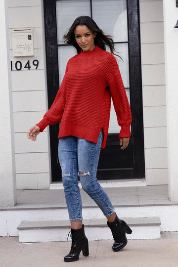 CHAMPAGNE PLEASE Long Sleeve Slit Sweater | Casual Stretchy Rayon Dress