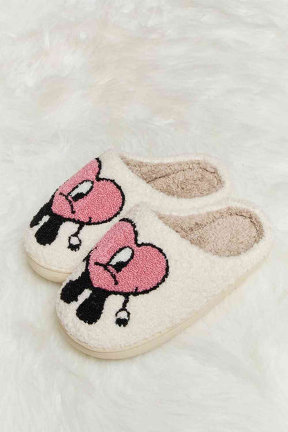 Melody Love Heart Print Plush Slippers