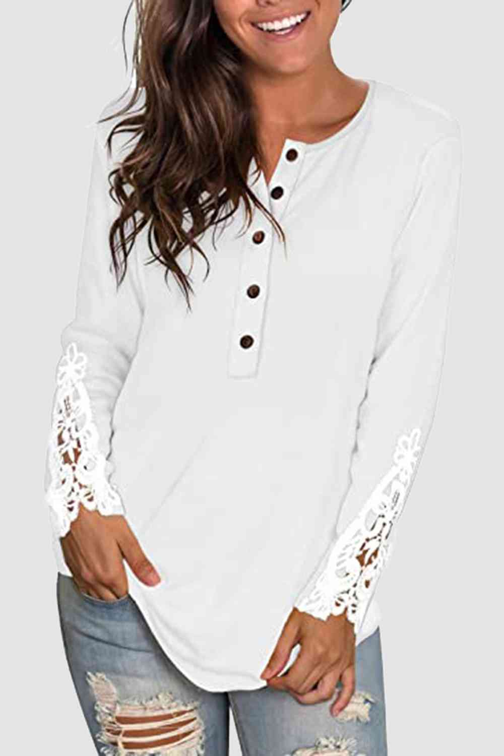 Lace Detail Button Front T-Shirt