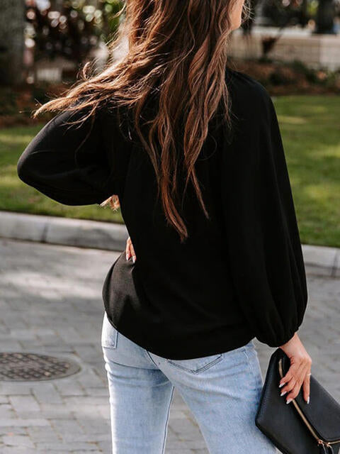 Notched Neck Long Sleeve Blouse - Create the impossible