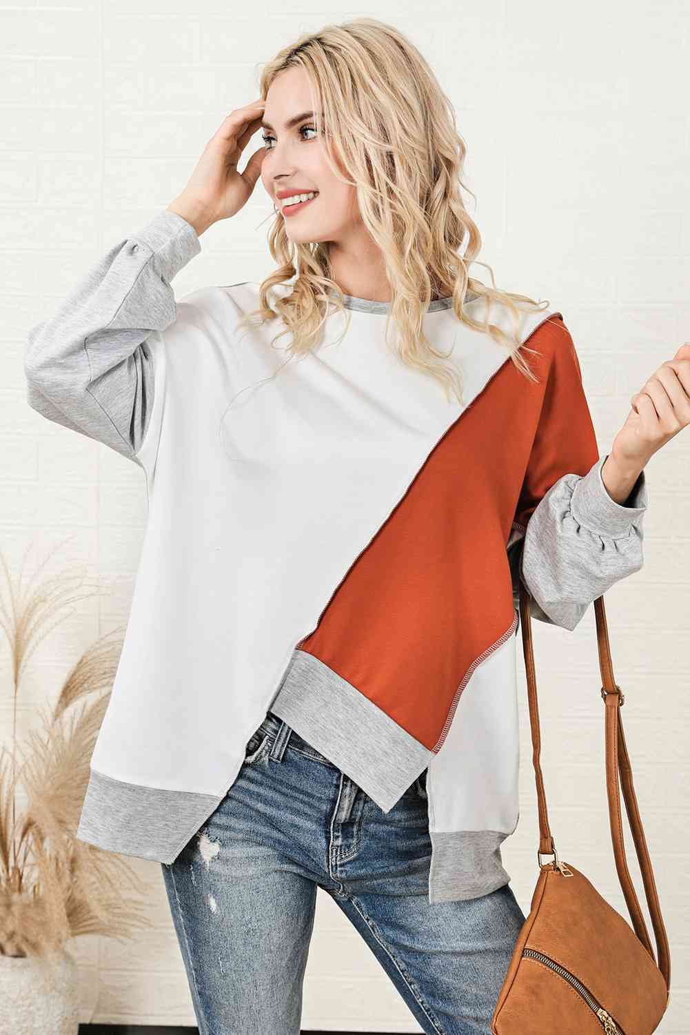 Color Block Exposed Seam Asymmetrical Sweatshirt - Create the impossible