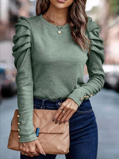 Round Neck Puff Sleeve Sleeve Blouse - Create the impossible