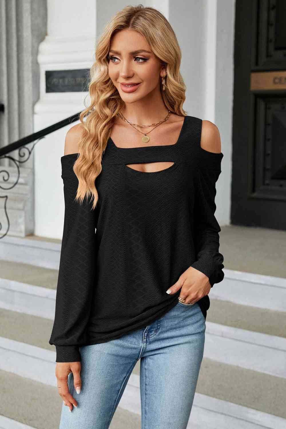 Cold Shoulder Square Neck Cutout Blouse - Create the impossible