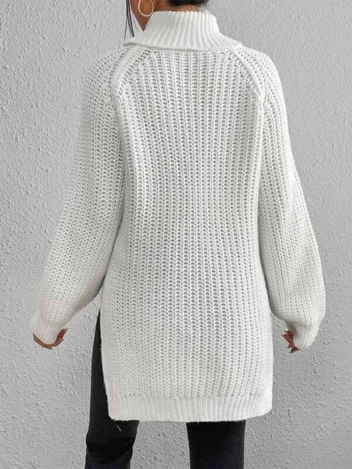 Full Size Turtleneck Rib-Knit Slit Sweater - Create the impossible