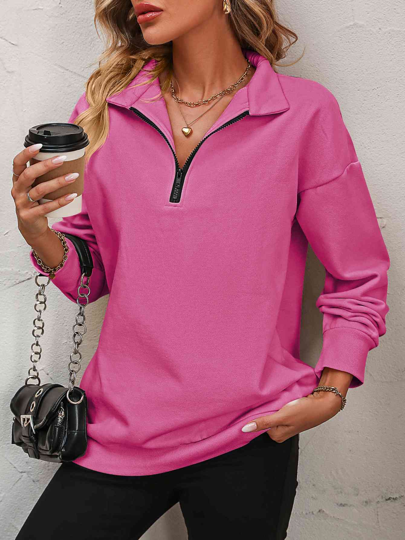 Zip-Up Dropped Shoulder Sweatshirt - Create the impossible
