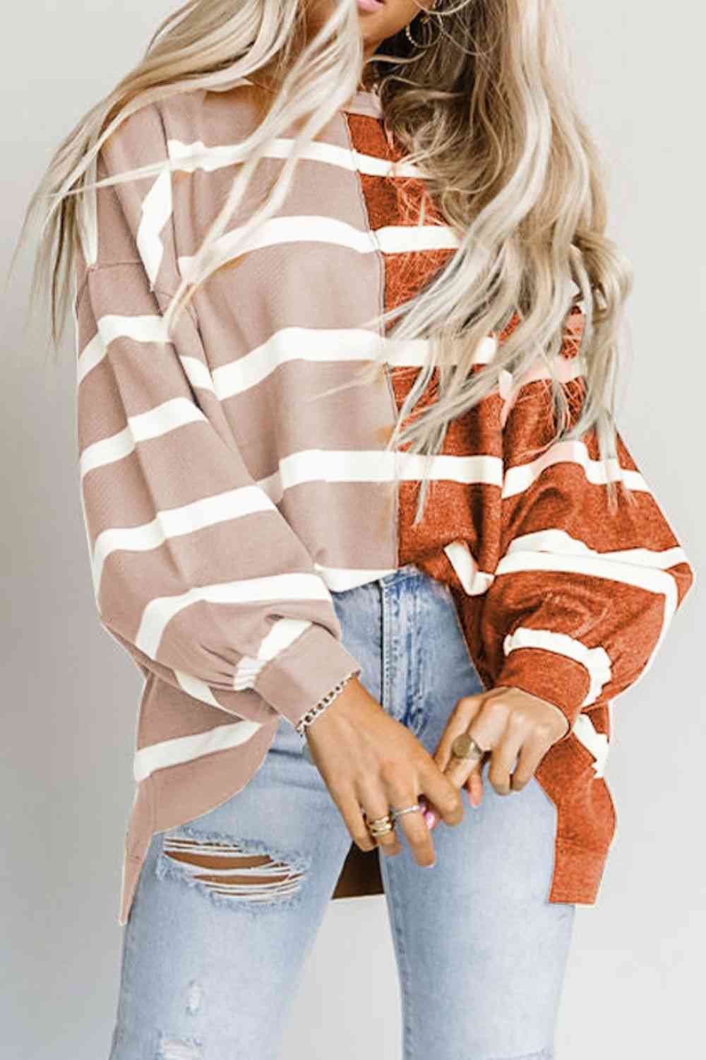 Striped Dropped Shoulder Round Neck Blouse - Create the impossible