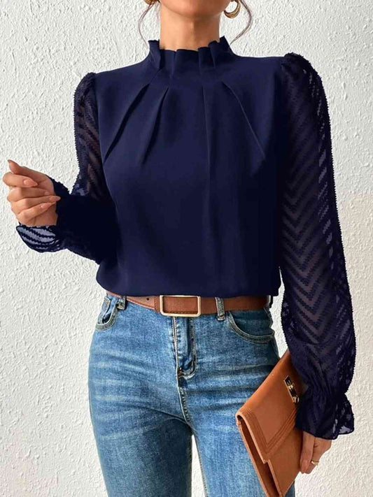 Mock Neck Flounce Sleeve Blouse - Create the impossible