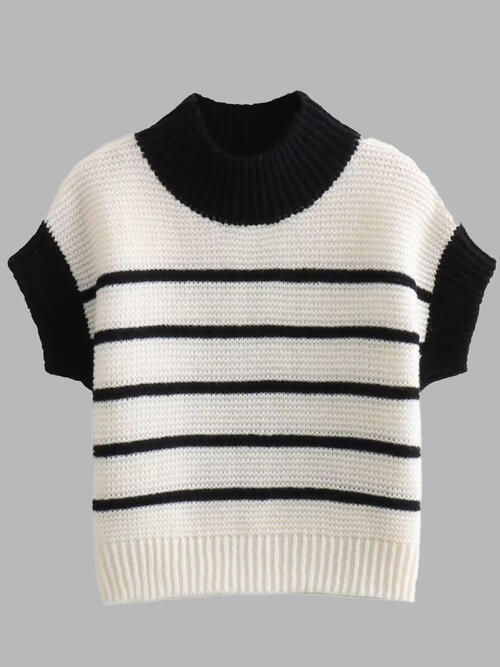 Striped Round Neck Short Sleeve Sweater