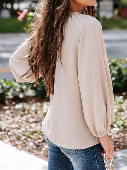 Notched Neck Long Sleeve Blouse - Create the impossible