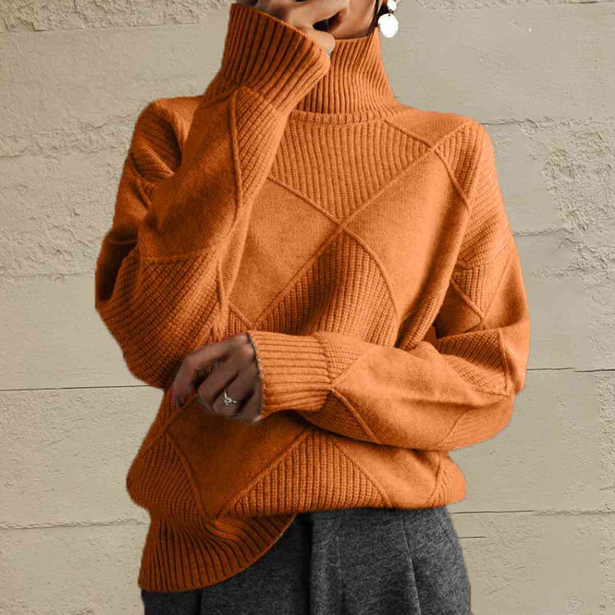 Geometric Turtleneck Long Sleeve Sweater - Create the impossible