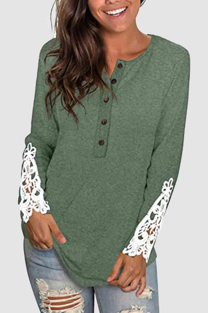 Lace Detail Button Front T-Shirt