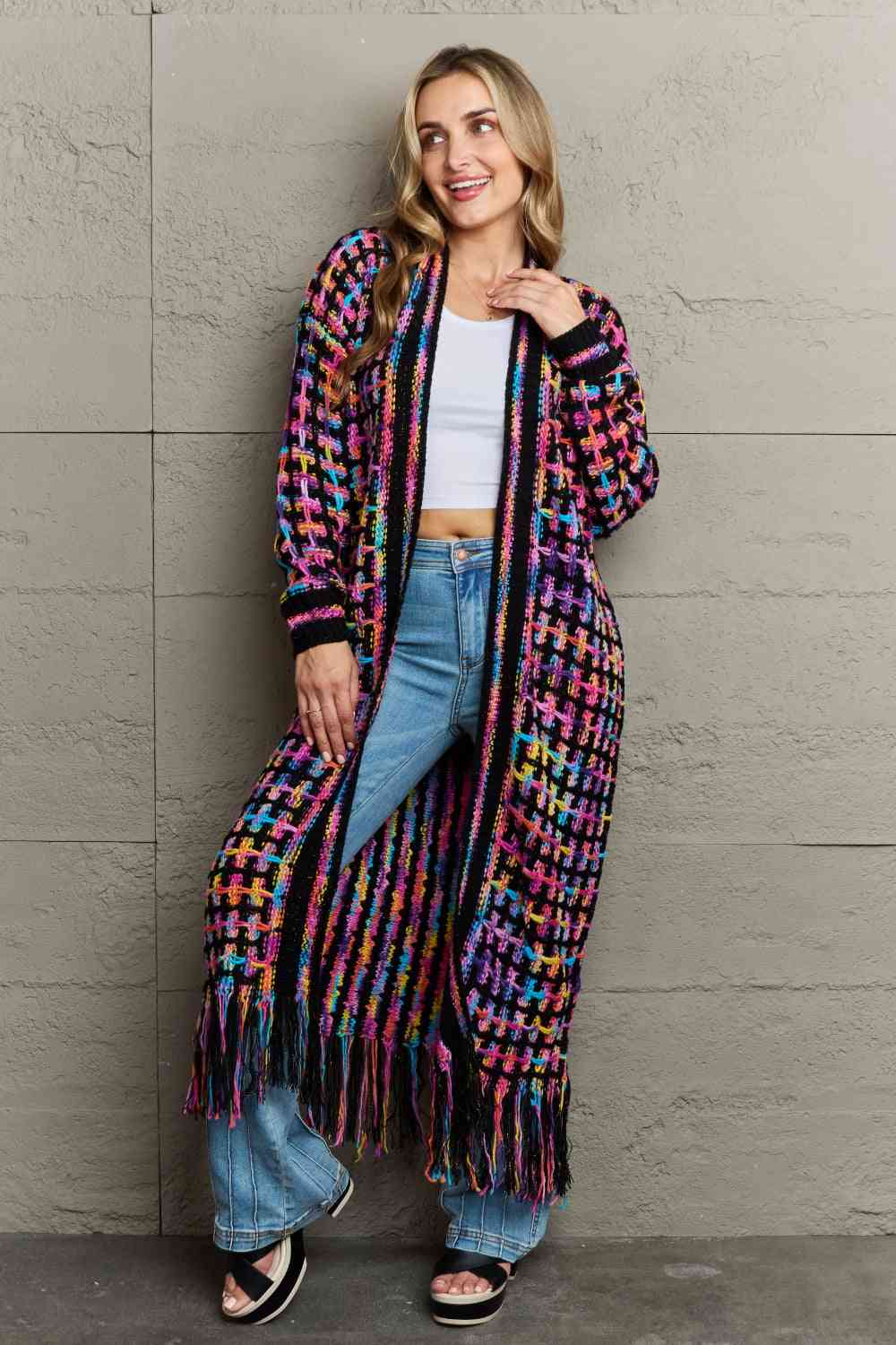 Multicolored Open Front Fringe Hem Cardigan - Create the impossible