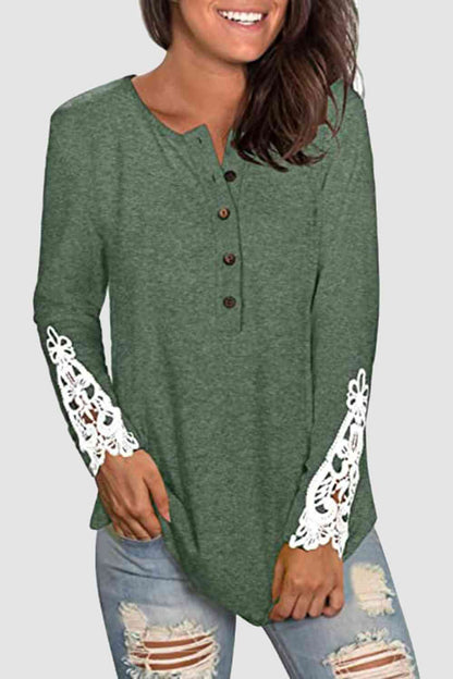 Lace Detail Button Front T-Shirt