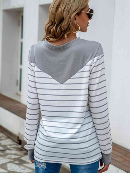 Striped Round Neck Long Sleeve T-Shirt