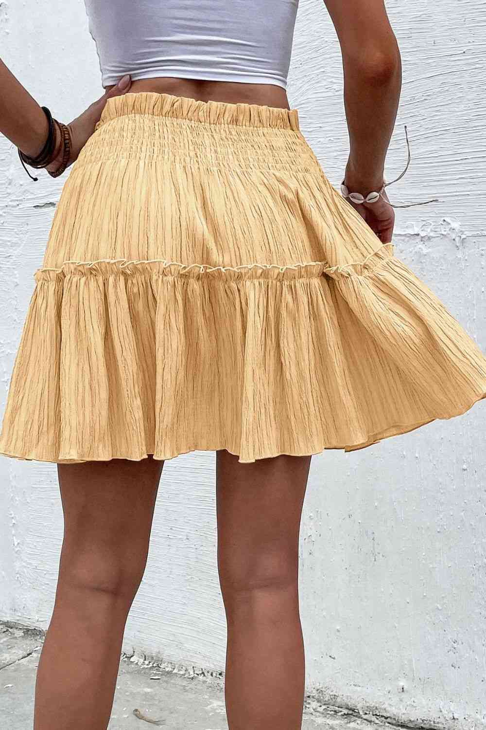 Smocked Waist Frill Trim Skirt