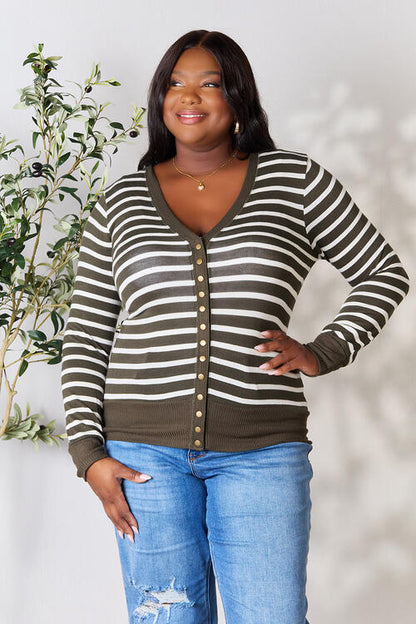 Zenana Full Size Striped Snap Down Cardigan - Create the impossible