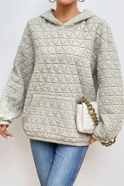 Quilted Long Sleeve Hoodie with Pocket