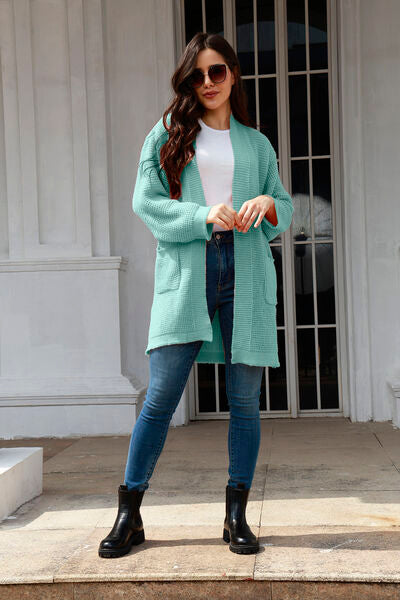 Open Front Long Sleeve Cardigan with Pockets