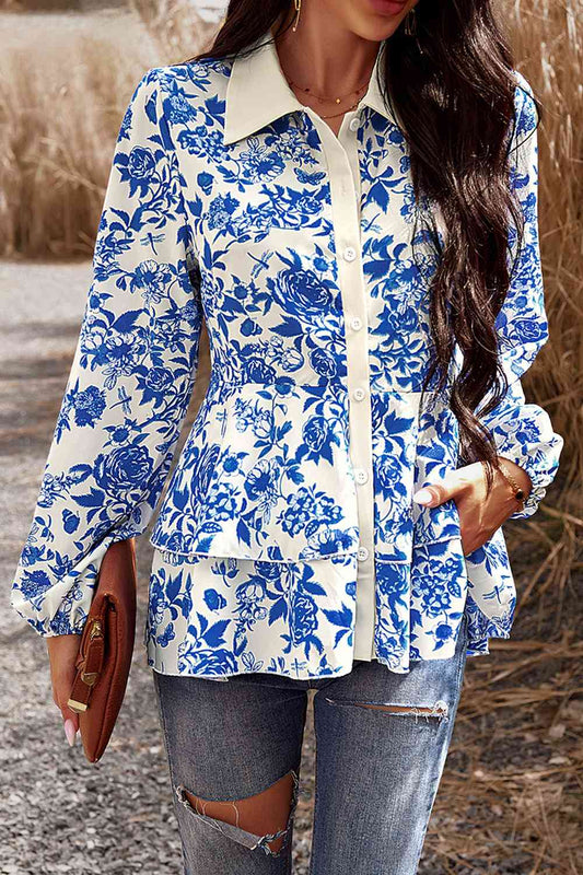 Floral Long Sleeve Peplum Shirt