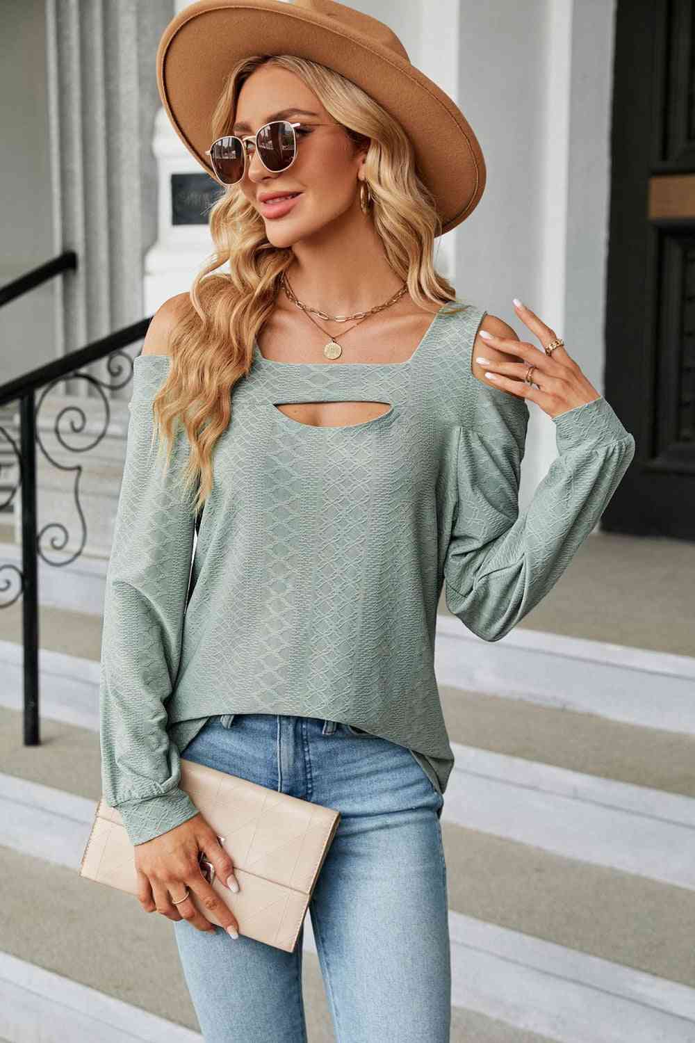 Cold Shoulder Square Neck Cutout Blouse - Create the impossible