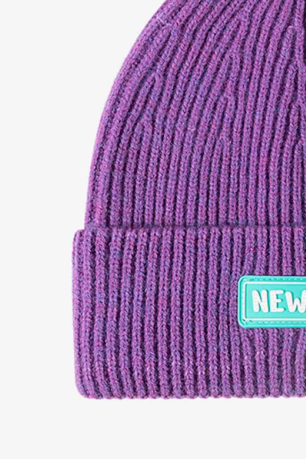 NEWYORK Patch Rib-Knit Cuffed Beanie