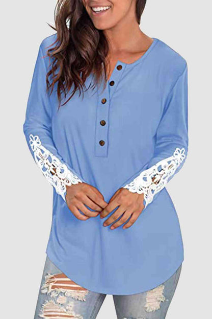 Lace Detail Button Front T-Shirt