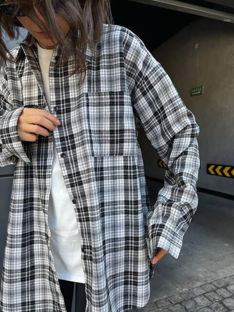 Plaid Collared Neck Long Sleeve Shirt