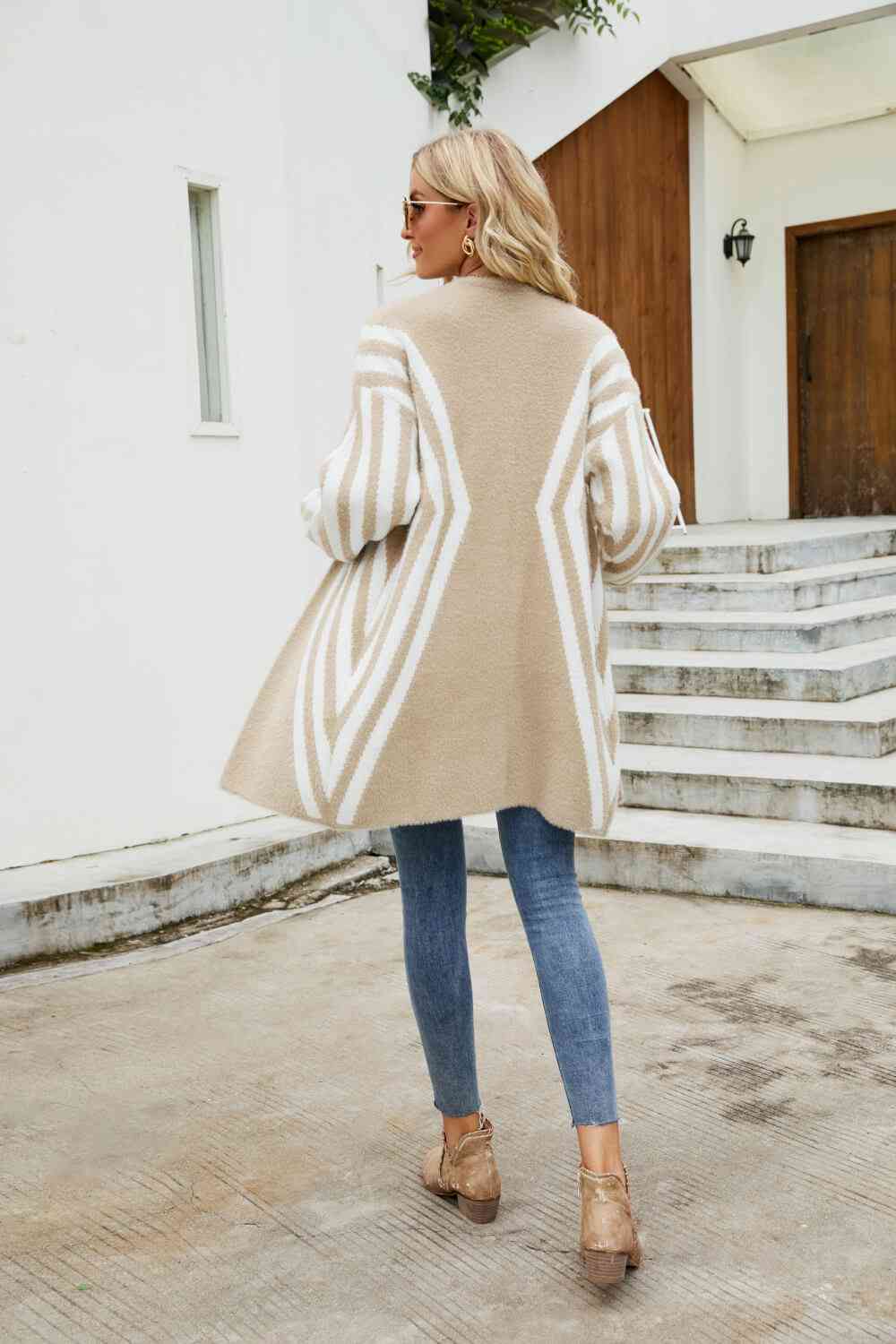 Woven Right Two-Tone Open Front Fuzzy Longline Cardigan