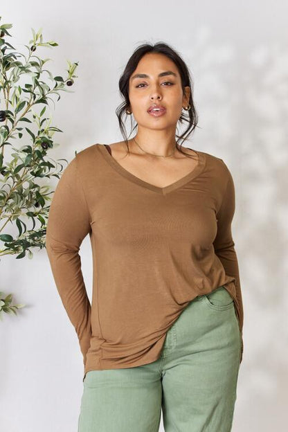 Zenana Full Size Long Sleeve V-Neck Top