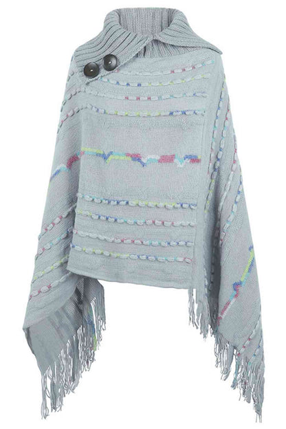 Cloak Sleeve Fringe Detail Poncho