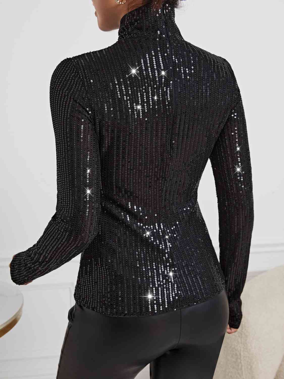 Sequin Turtleneck Long Sleeve Blouses - Create the impossible