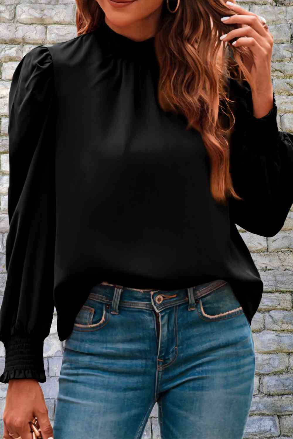 Mock Neck Puff Sleeve Blouse - Create the impossible