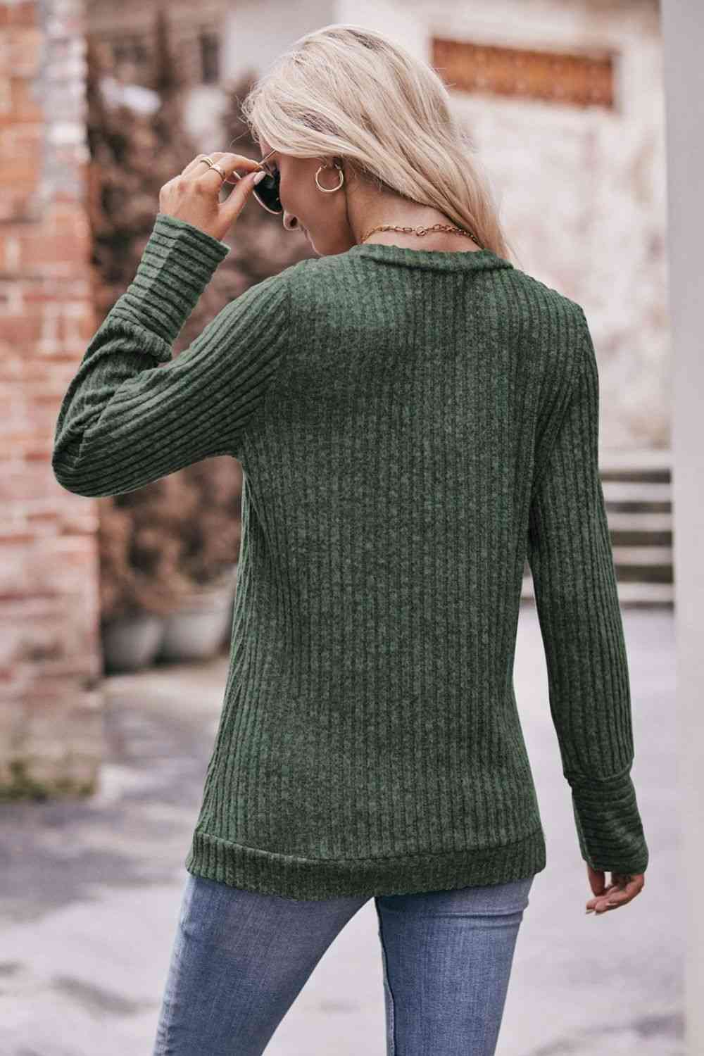 Double Take V-Neck Long Sleeve Ribbed Top - Create the impossible