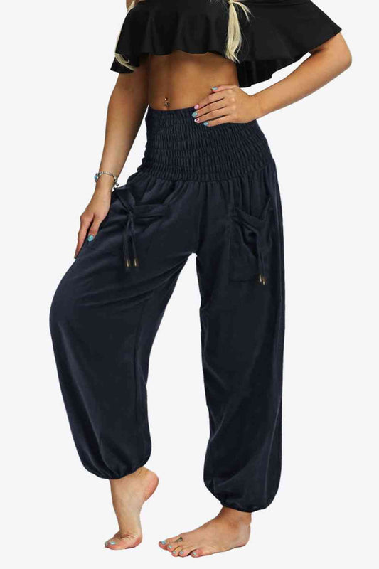 Smocked Long Joggers with Pockets