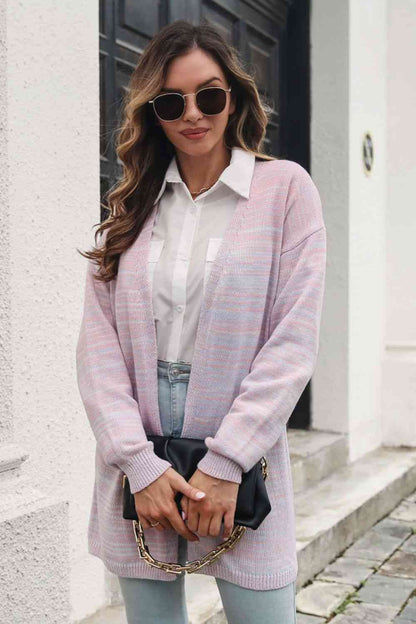 Striped Open Front Longline Cardigan