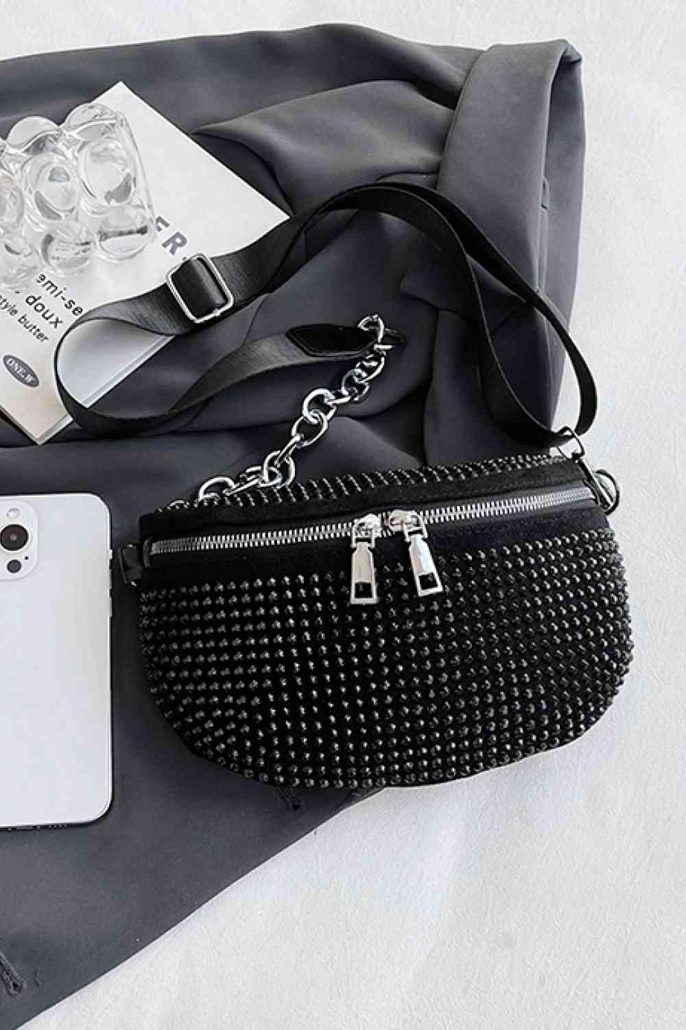 Rhinestone PU Leather Sling Bag - Create the impossible