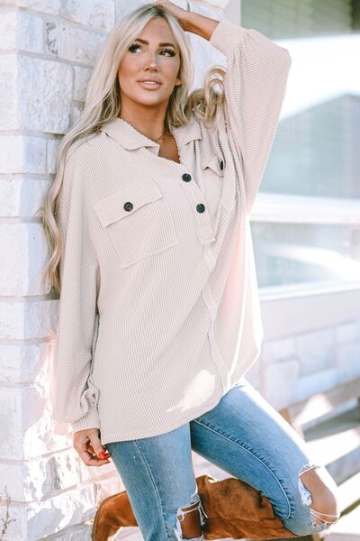 Collared Neck Half Button Long Sleeve Blouse - Create the impossible