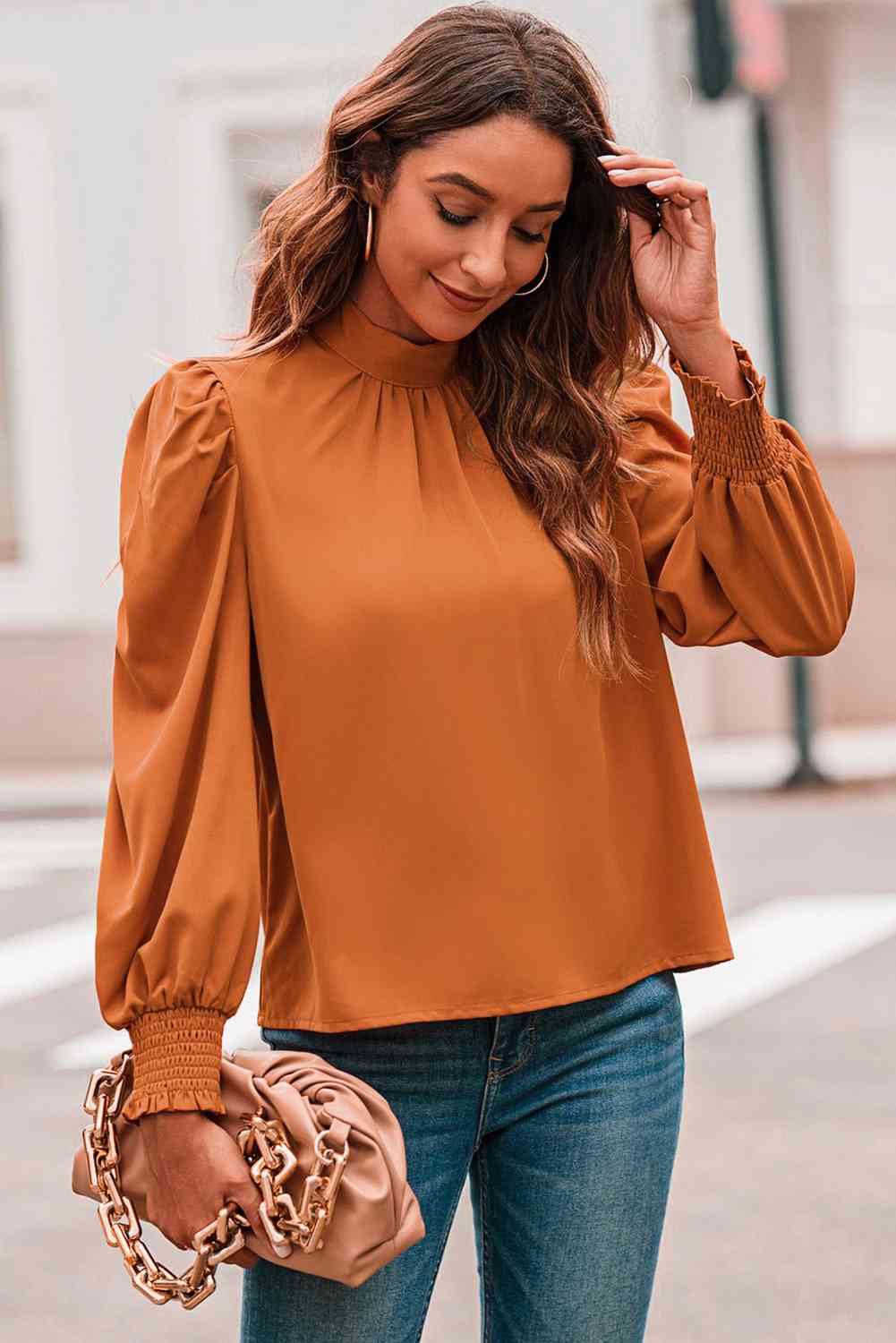 Mock Neck Puff Sleeve Blouse - Create the impossible