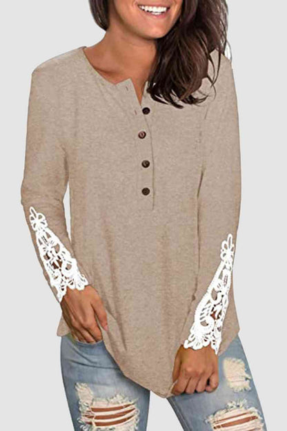 Lace Detail Button Front T-Shirt