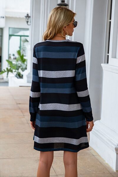 Striped Round Neck Long Sleeve Dress