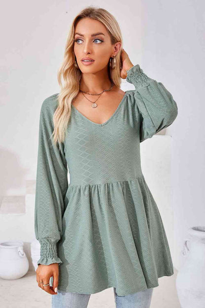 V-Neck Lantern Sleeve Blouse - Create the impossible