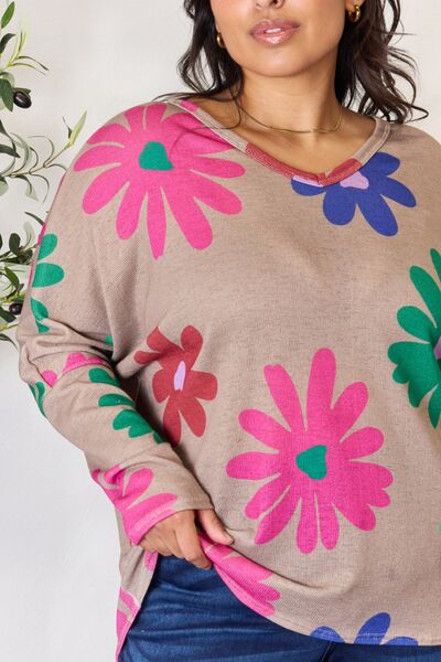 Hopely Full Size Floral V-Neck Long Sleeve Top - Create the impossible