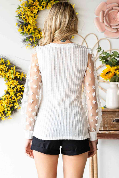 Double Take Textured Applique Long Sleeve Blouse - Create the impossible