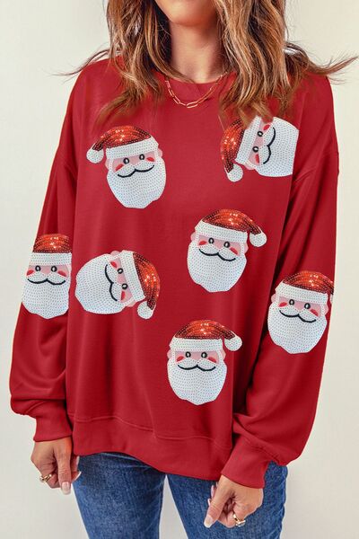 Sequin Santa Patch Round Neck Sweatshirt