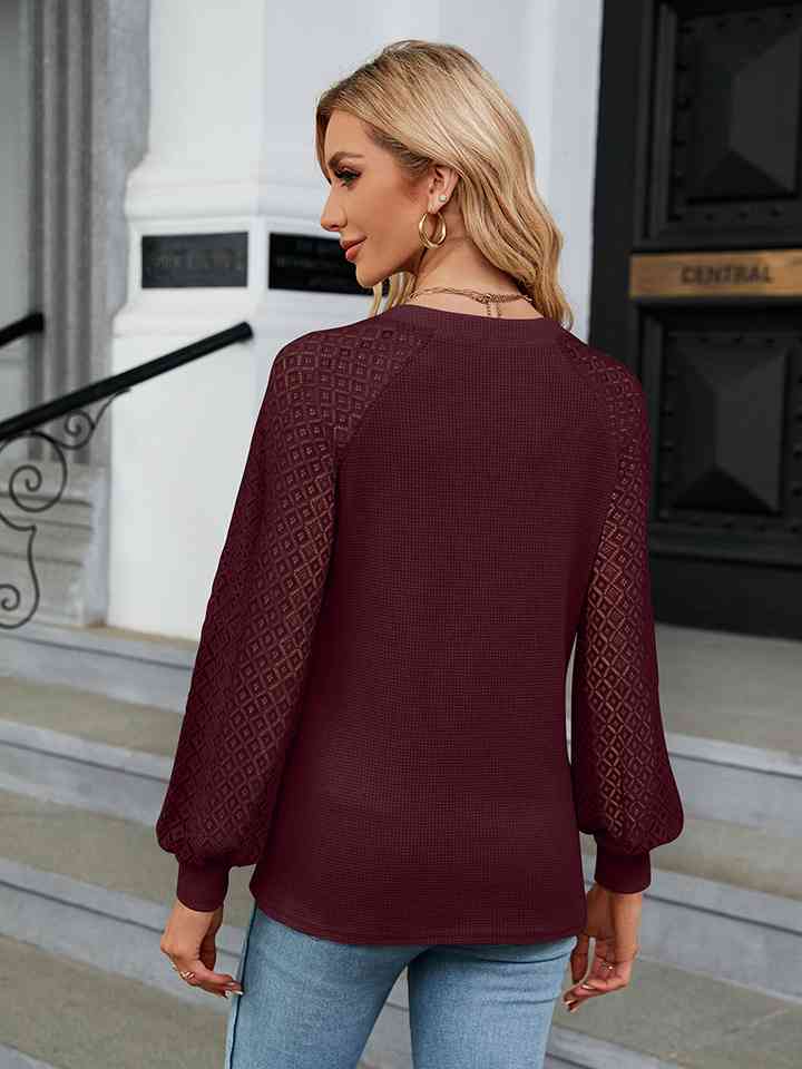 Notched Neck Raglan Sleeve Blouse - Create the impossible